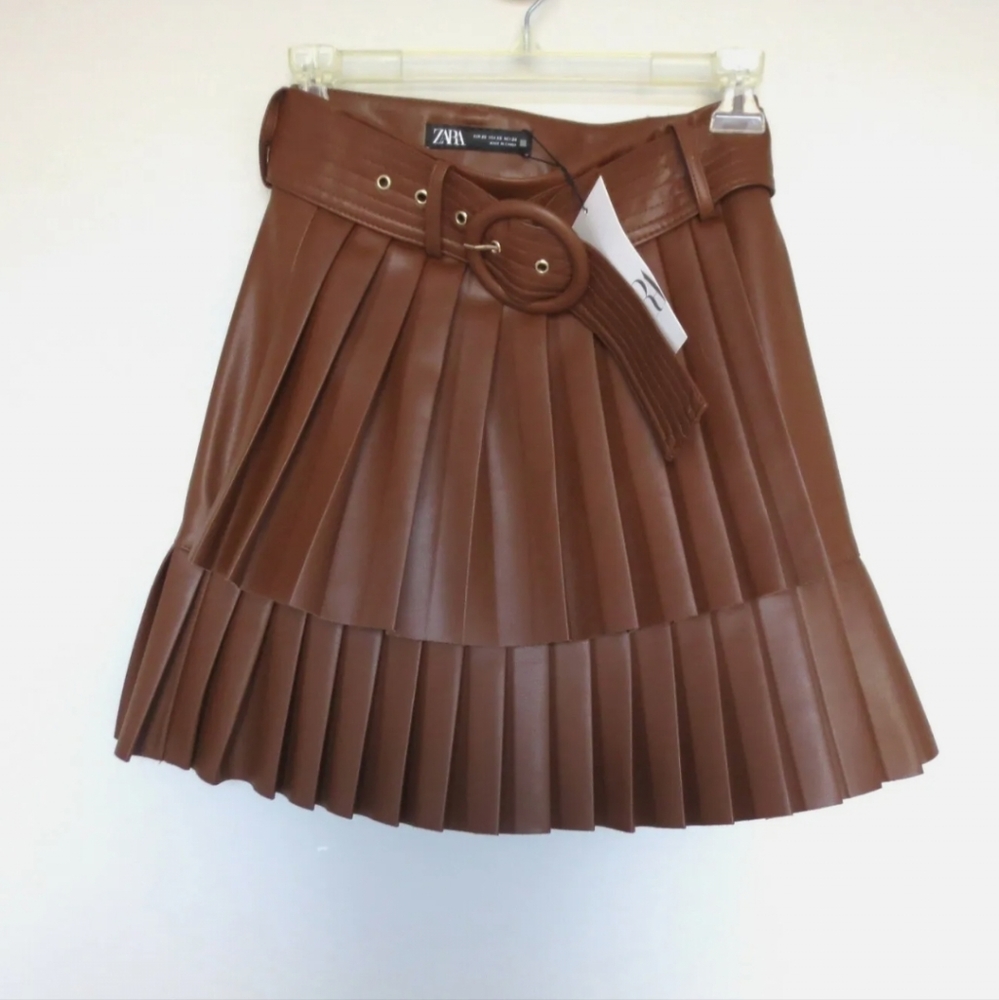 Zara Faux Leather Pleated Skirt